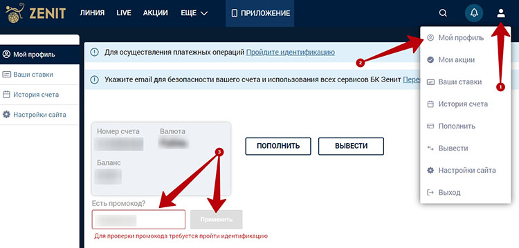 Ввод промокода