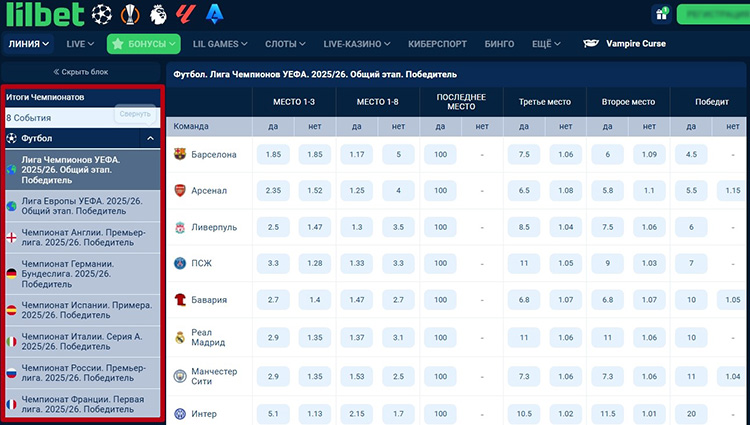 Аутрайты в Лилбет