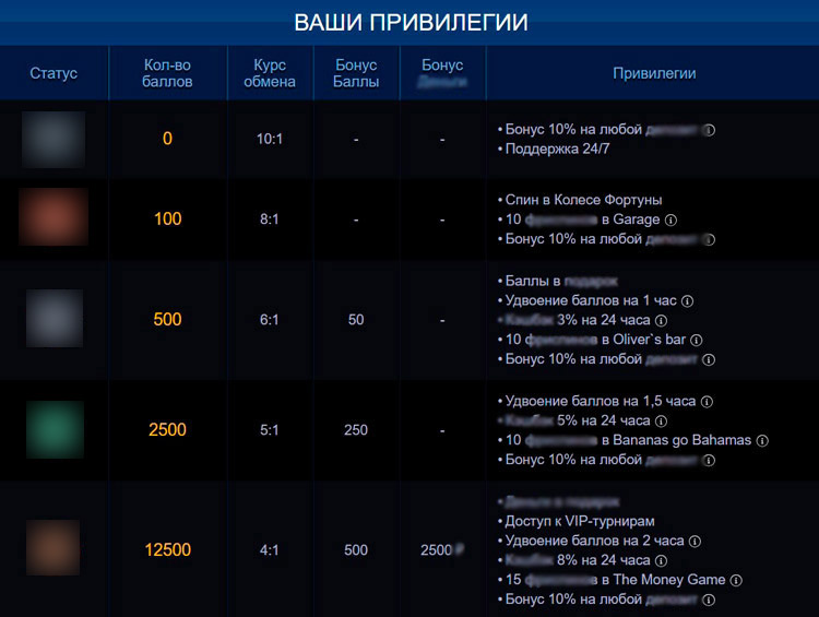 Каждый VIP-статус дает определенные свойства