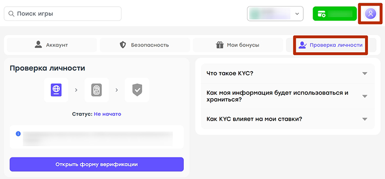 Раздел проверки личности