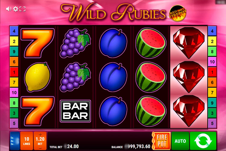 Дизайн слота Wild Rubies Red Hot Firepot
